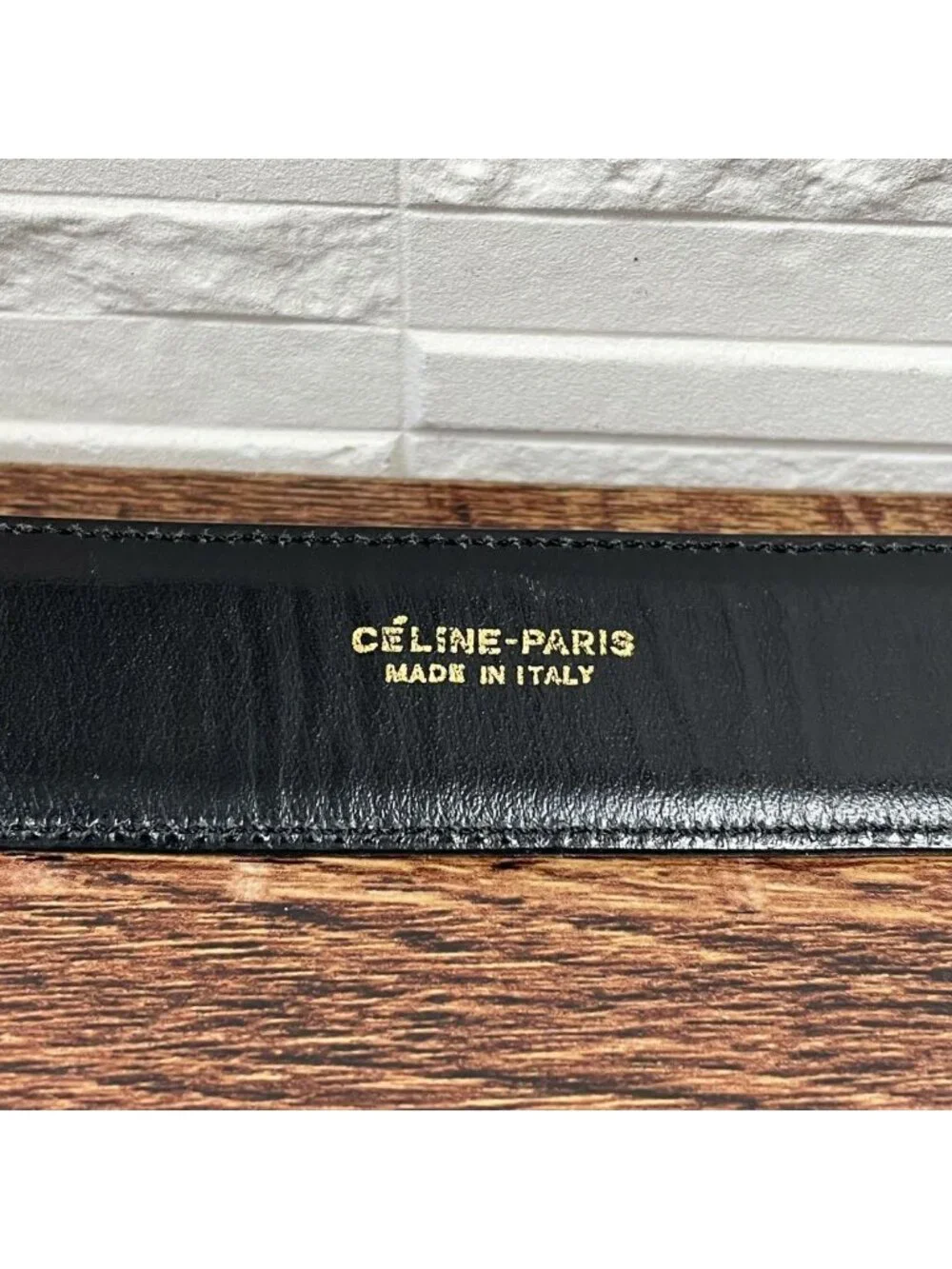 Celine Leather Triomphe Logo Buckle Belt Black